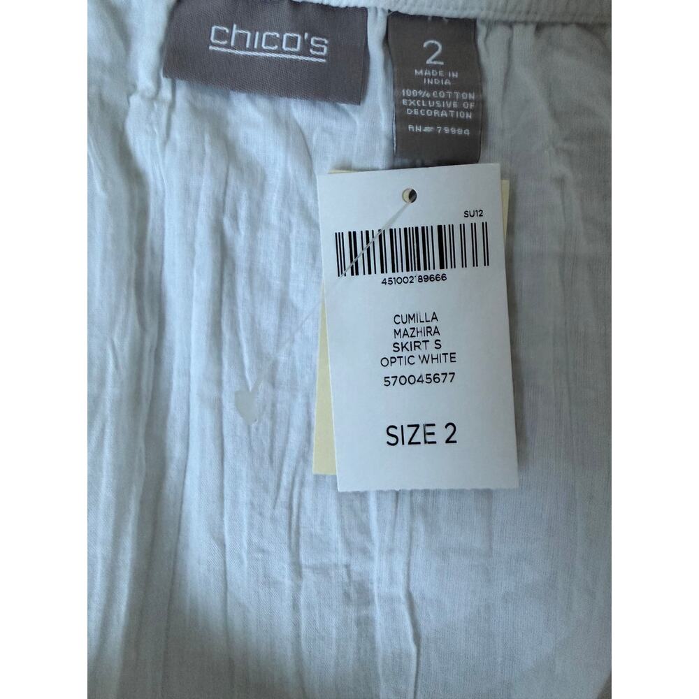 Chico's White 100% Cotton Tiered Pull On Crinkle Maxi Skirt Cottagecore Sz 2 (L) - Picture 3 of 5